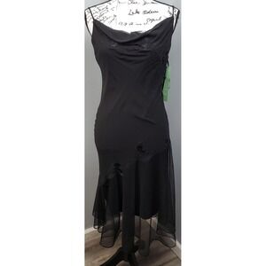 De Laru Long Evening Dress Womens 8 Black Beaded Cowl Neck Spaghetti Strap